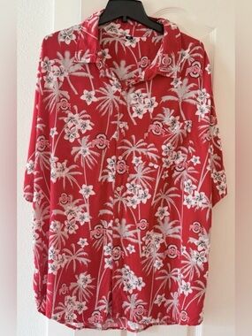 Ohio State Buckeyes Hawaiian Camp Shirt Red Floral Palm Tree Button Front 2XL